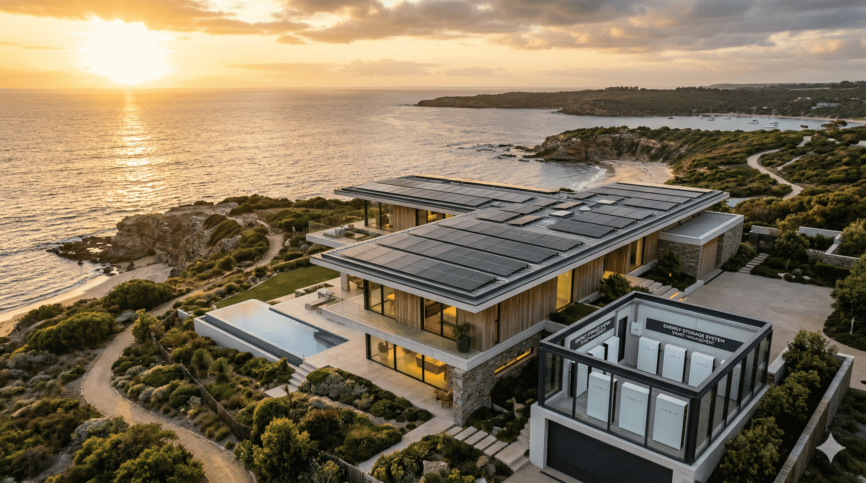 Gestion énergétique intelligente d'une villa de luxe avec panneaux solaires et stockage batterie